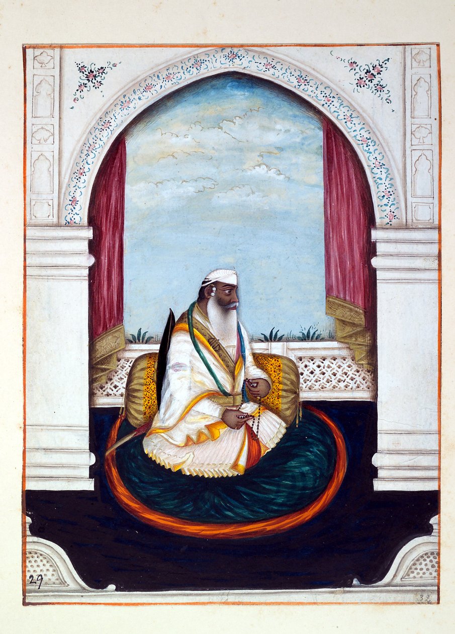 Sirdar Atr Singh, kirjasta The Kingdom of the Punjab, its Rulers and Chiefs, osa II, 30 akvarellitutkimuksen osio tunnistamattomalta intialaiselta taiteilijalta, n. 1840 (wc paperilla) tekijältä Indian School