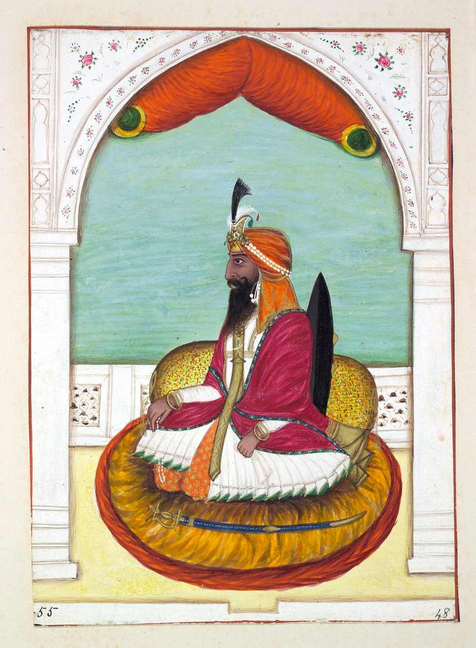 Sirdar Fatteh Khan (Iowana), kirjasta Punjabin kuningaskunta, sen hallitsijat ja päälliköt, osa II, nide 30 akvarellitutkimusta tuntemattomalta intialaiselta taiteilijalta, n. 1840 (wc paperilla) tekijältä Indian School