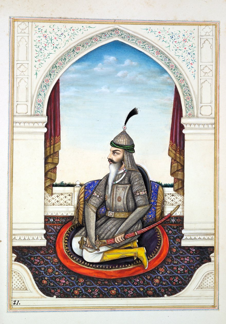 Sirdar Harri Singh, kirjasta The Kingdom of the Punjab, its Rulers and Chiefs, osa I, 27 akvarellitutkimuksen osio tunnistamattomalta intialaiselta taiteilijalta, n. 1840 (wc paperilla) tekijältä Indian School