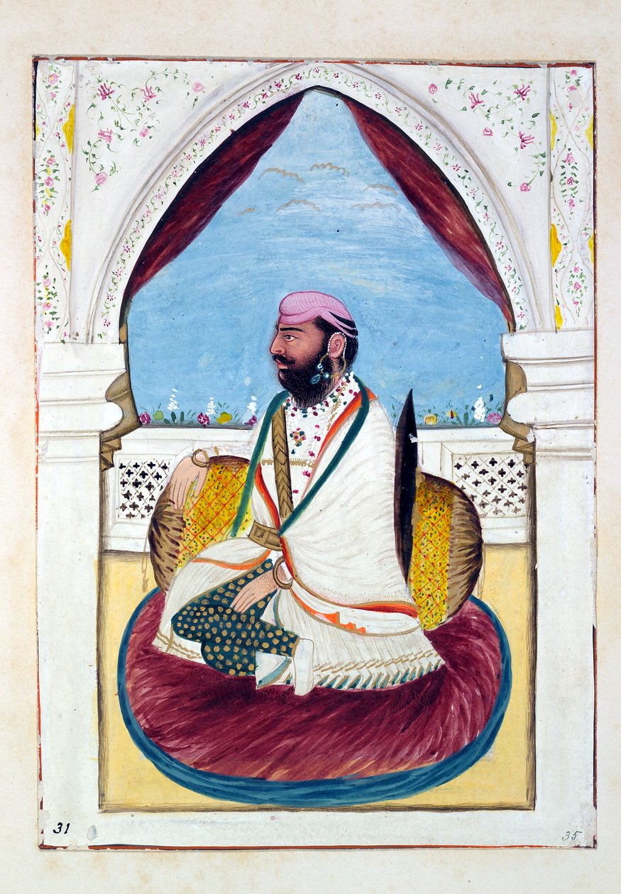Sirdar Hukm Singh (Malwai), kirjasta Punjabin kuningaskunta, sen hallitsijat ja päälliköt, osa II, nide 30 akvarellitutkimusta tuntemattomalta intialaiselta taiteilijalta, n. 1840 (wc paperilla) tekijältä Indian School