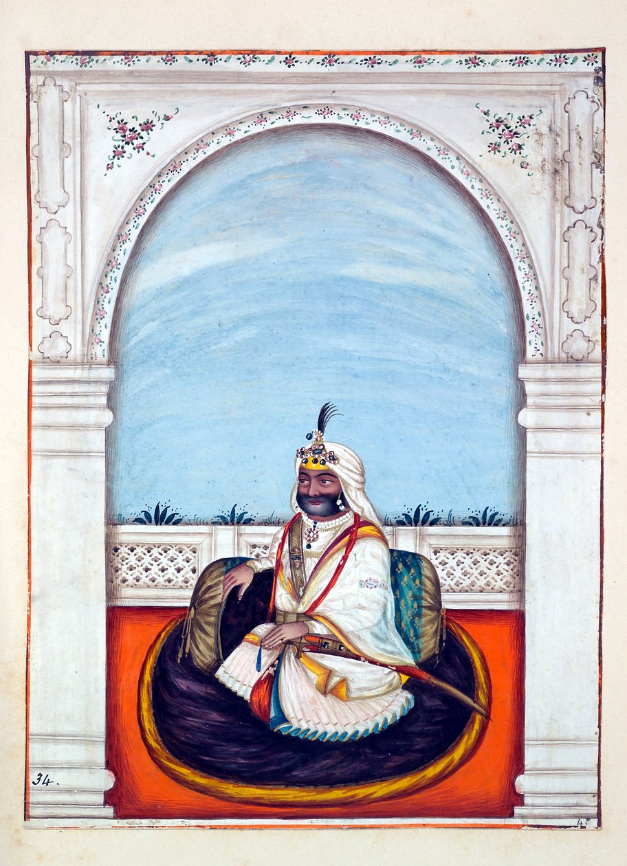 Sirdar Lehna Singh (Majithia), kirjasta The Kingdom of the Punjab, its Rulers and Chiefs, osa II, 30 akvarellitutkimuksen osio tuntemattomalta intialaiselta taiteilijalta, n. 1840 (wc paperilla) tekijältä Indian School