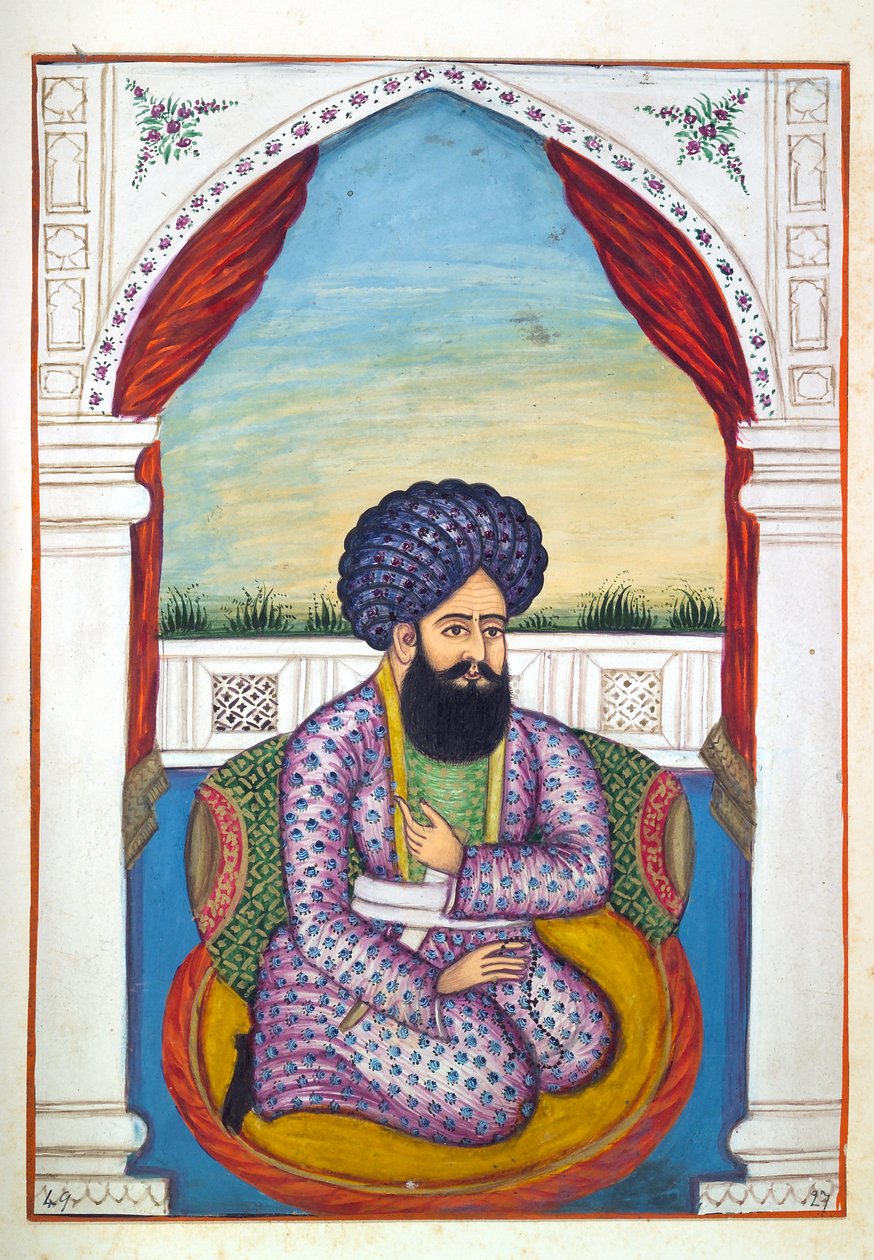 Sirdar Mohammad Sultan Khan, kirjasta The Kingdom of the Punjab, its Rulers and Chiefs, osa II, 30 akvarellitutkimuksen osio tunnistamattomalta intialaiselta taiteilijalta, n. 1840 (wc paperilla) tekijältä Indian School