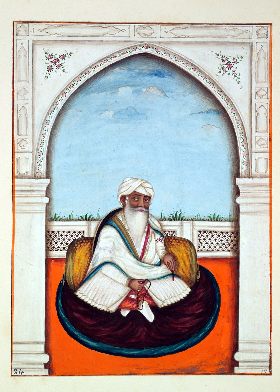 Sirdar Sham Singh, kirjasta The Kingdom of the Punjab, its Rulers and Chiefs, osa I, 27 akvarellitutkimuksen osio tunnistamattomalta intialaiselta taiteilijalta, n. 1840 (wc paperilla) tekijältä Indian School