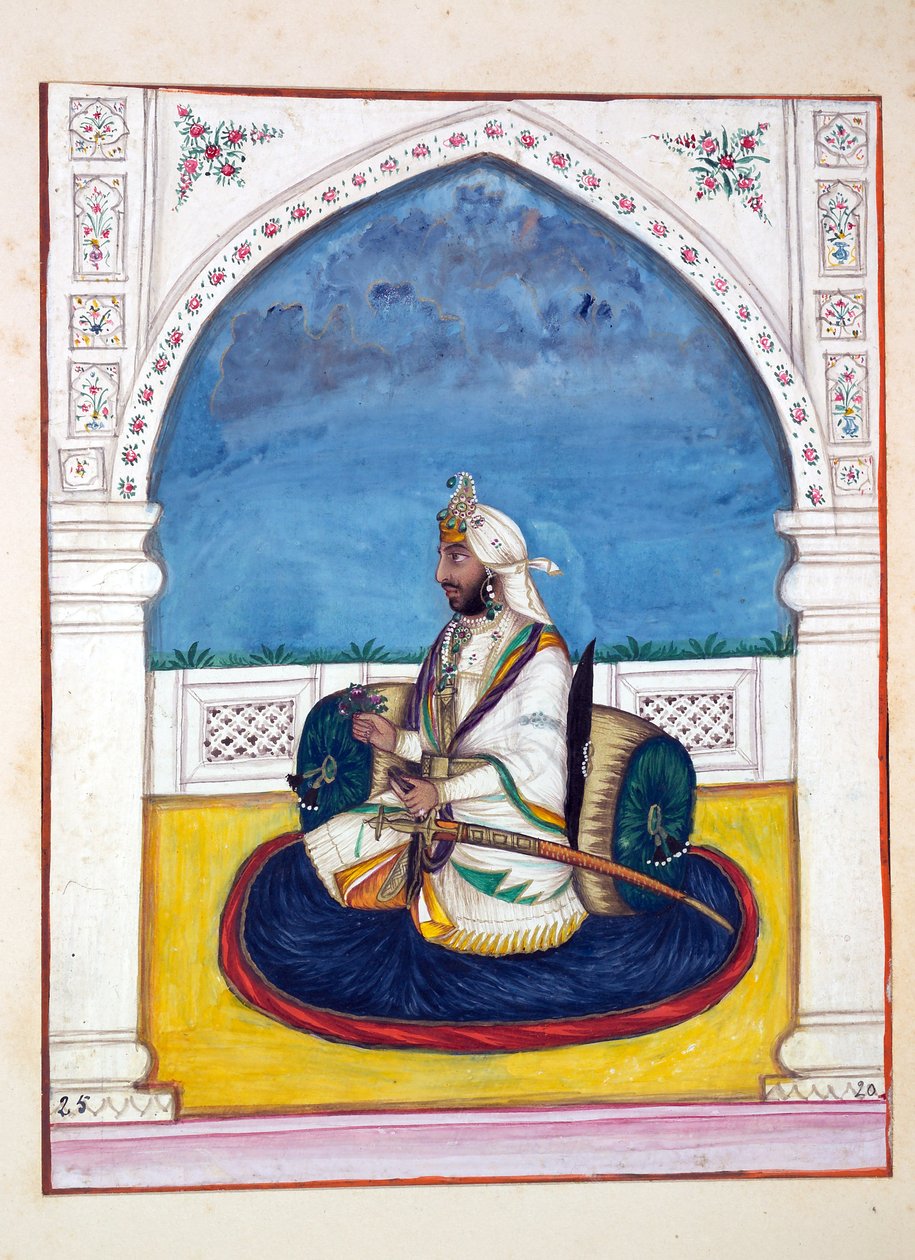 Sirdar Shamshir Singh, kirjasta The Kingdom of the Punjab, its Rulers and Chiefs, osa I, 27 akvarellitutkimuksen osio tunnistamattomalta intialaiselta taiteilijalta, n. 1840 (wc paperilla) tekijältä Indian School