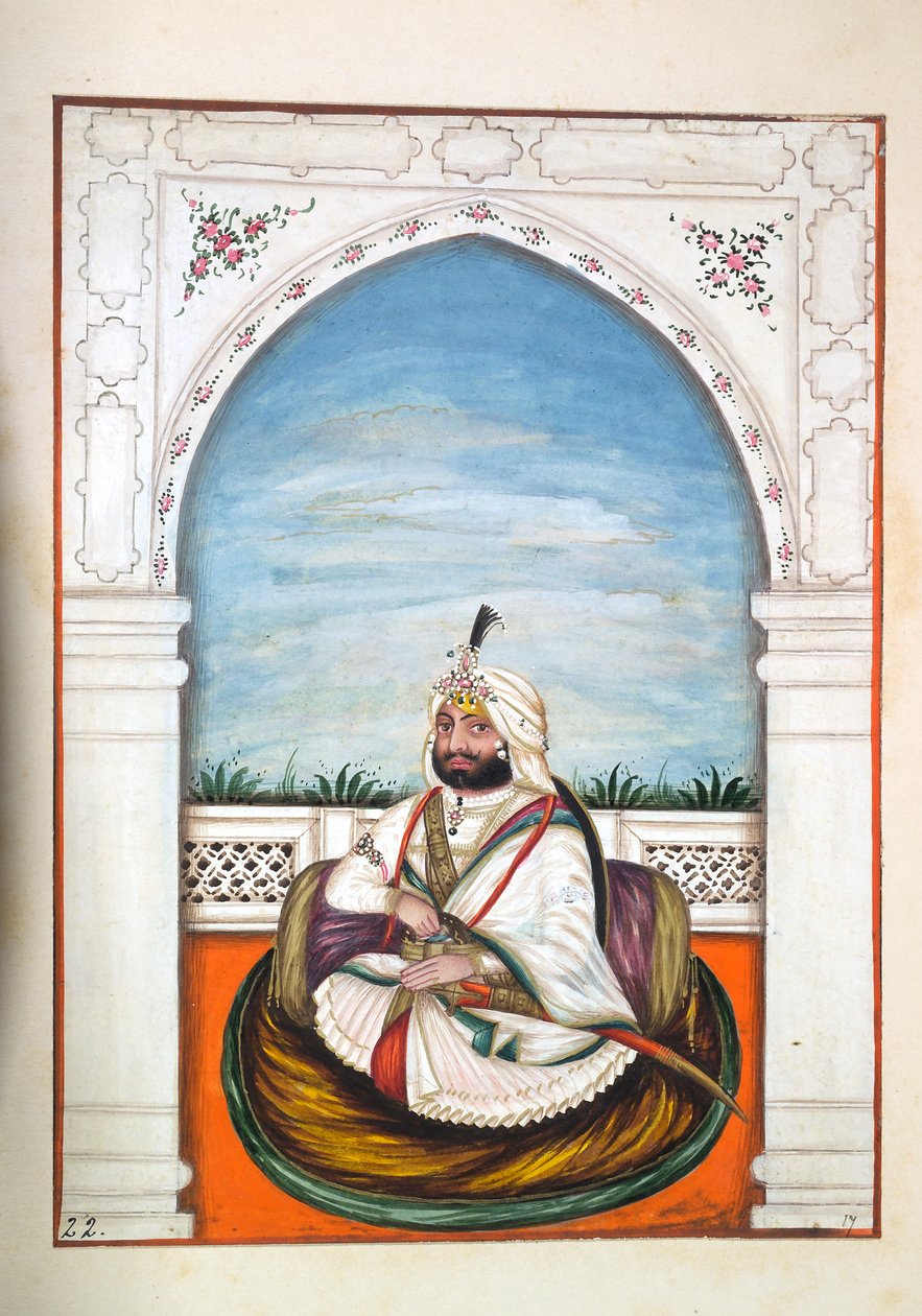 Sirdir Ajit Singh, kirjasta The Kingdom of the Punjab, its Rulers and Chiefs, osa I, 27 akvarellitutkimuksen osio tunnistamattomalta intialaiselta taiteilijalta, n. 1840 (wc paperilla) tekijältä Indian School