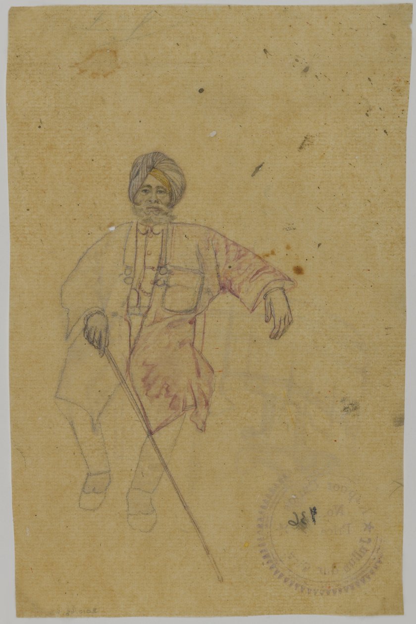 Luonnos Maharajasta (muste paperille) tekijältä Indian School