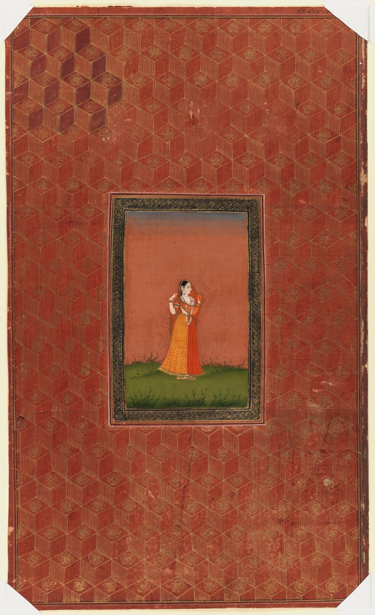 Seisova nainen, 1875-1900 (läpinäkymätön wc ja kultaa paperilla) tekijältä Indian School