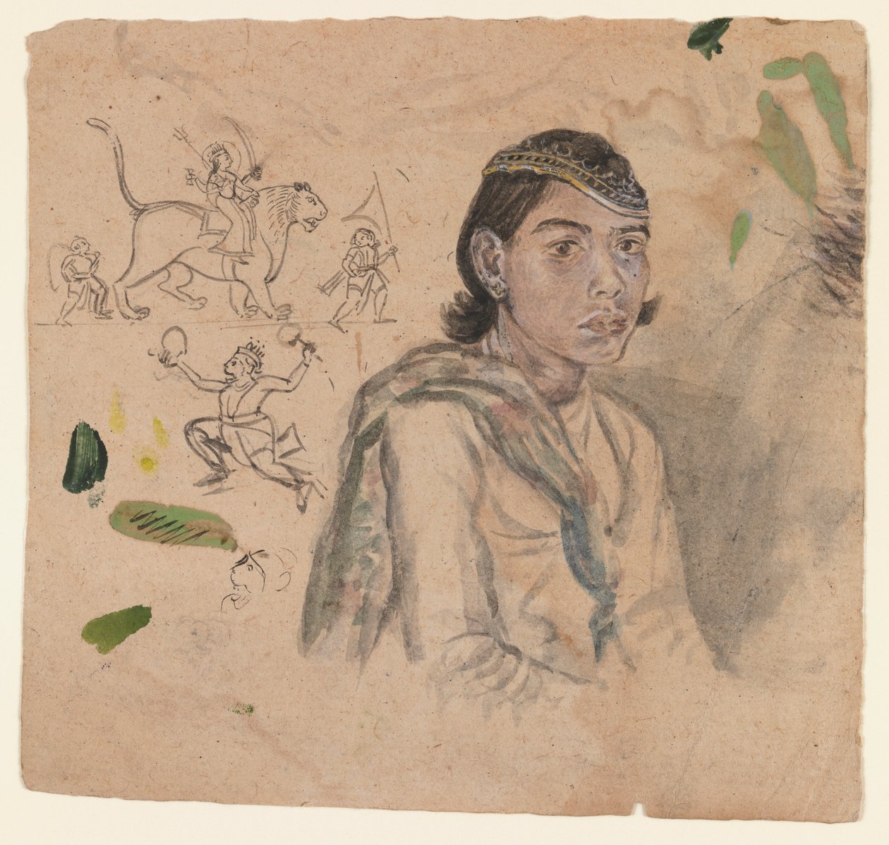 Tutkimus nuoresta, n. 1800 (muste ja vaalea väri paperille) tekijältä Indian School