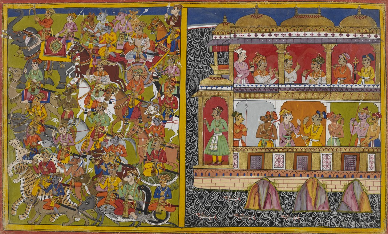 Sukeśan pojat marssivat Laṅkāsta taistelemaan Viṣṇua ja jumalia vastaan. tekijältä Indian School