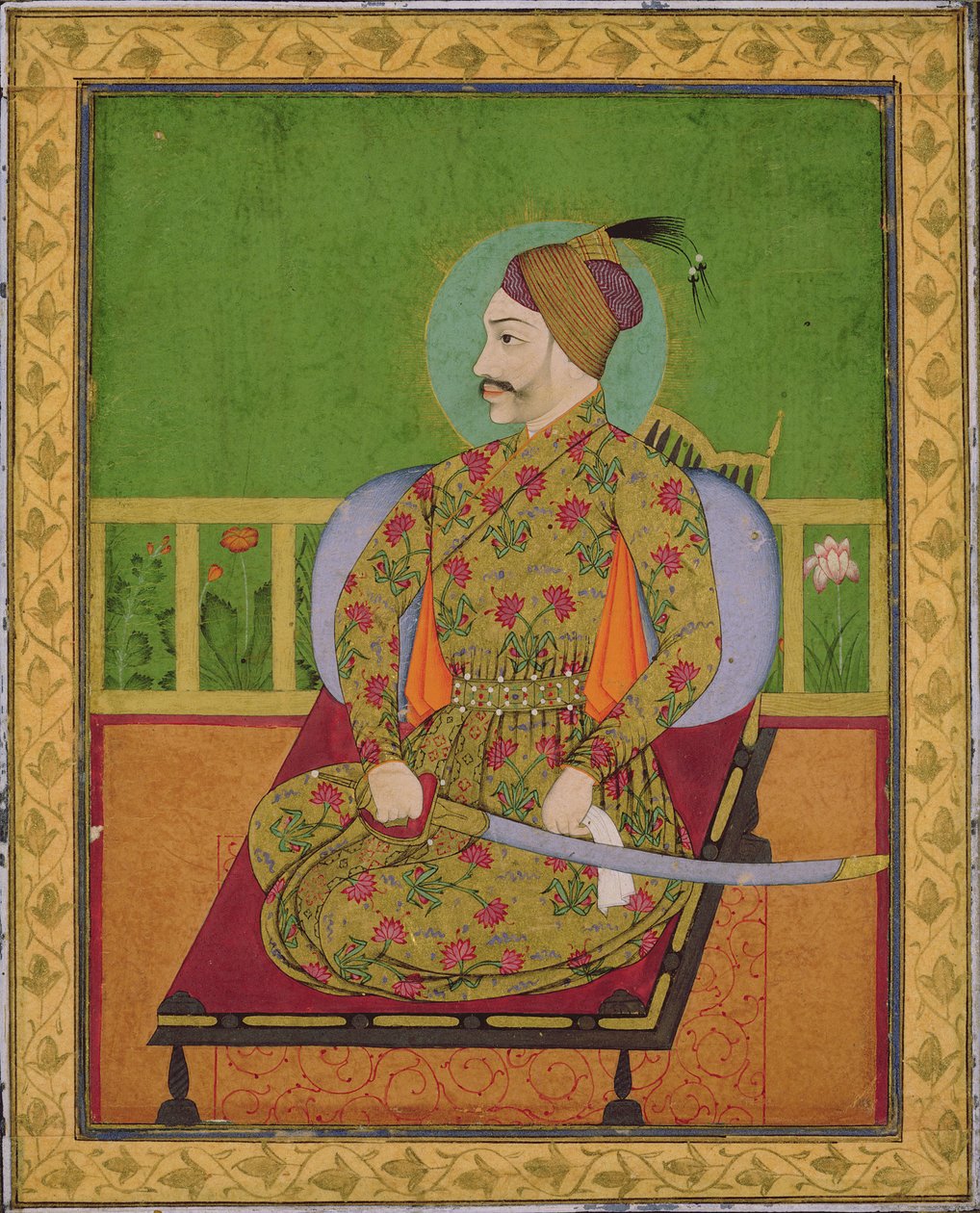 Sulttaani Abdullah Qutubshah Golcondasta (reg.1626-72) Deccan, Mughal, n.1640 (guassi, kultaa ja hopeaa paperilla) tekijältä Indian School