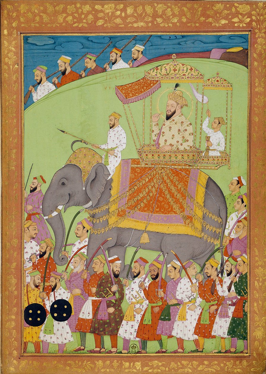 Sultan Babes norsulla. Intiaani- ja persialaisia miniatyyrejä Niccolo Manuccin (1638-1717) "Intian historiassa Tamertantesta Orangreybiin". B.N., Pariisi. tekijältä Indian School