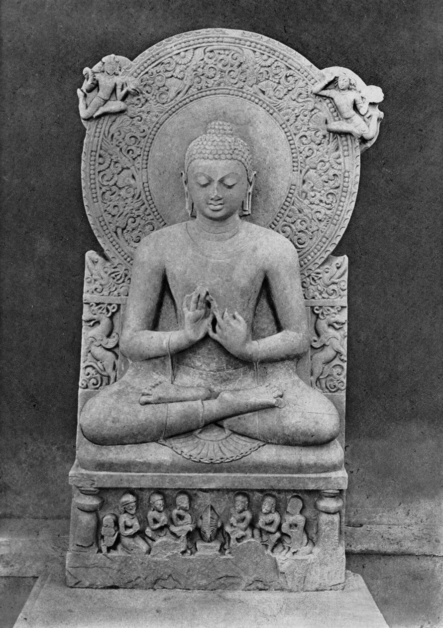 Opetusbuddha (Dharmacakra mudrā) (hiekkakivi) tekijältä Indian School
