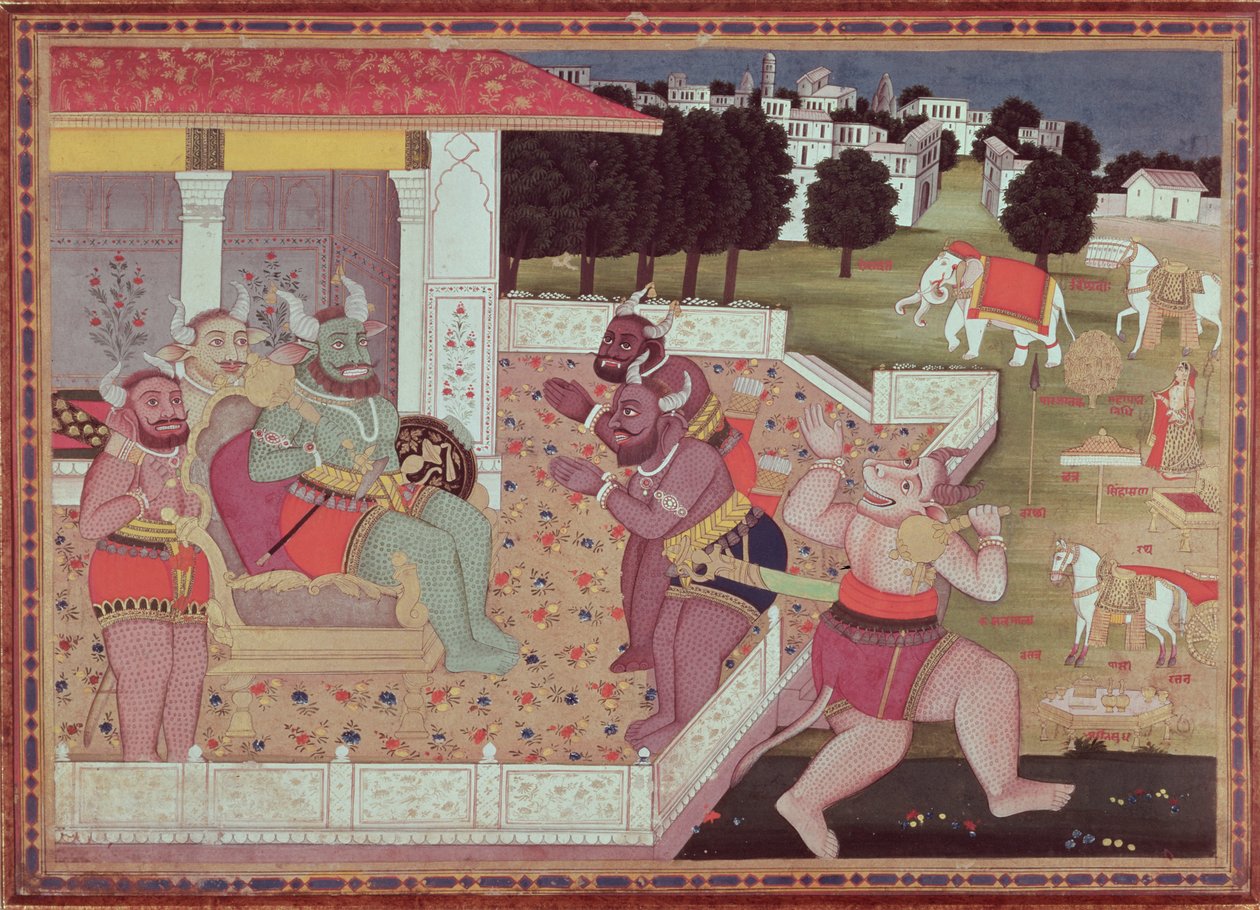 Asura Kumbha ja hänen demonien tuomioistuin, n. 1800 tekijältä Indian School