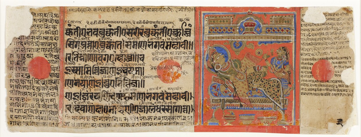 Brahmani Devananda sohvallaan, Kalpasutrasta (läpinäkymätön wc paperilla) tekijältä Indian School