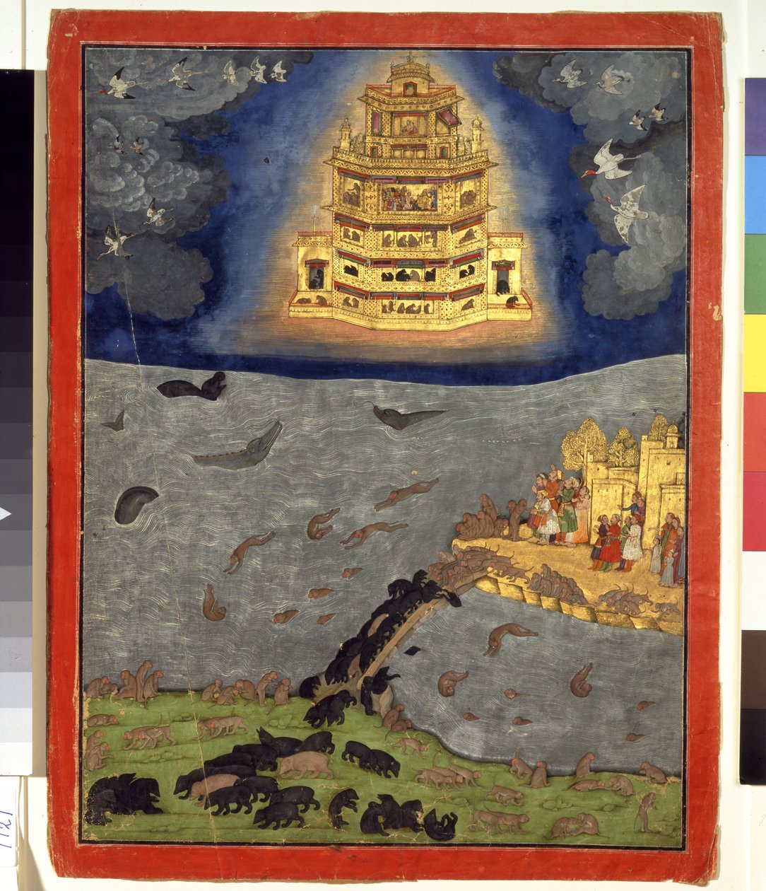 The Celestial Chariot, n. 1650 (läpinäkymätön akvarelli ja kulta paperille) tekijältä Indian School