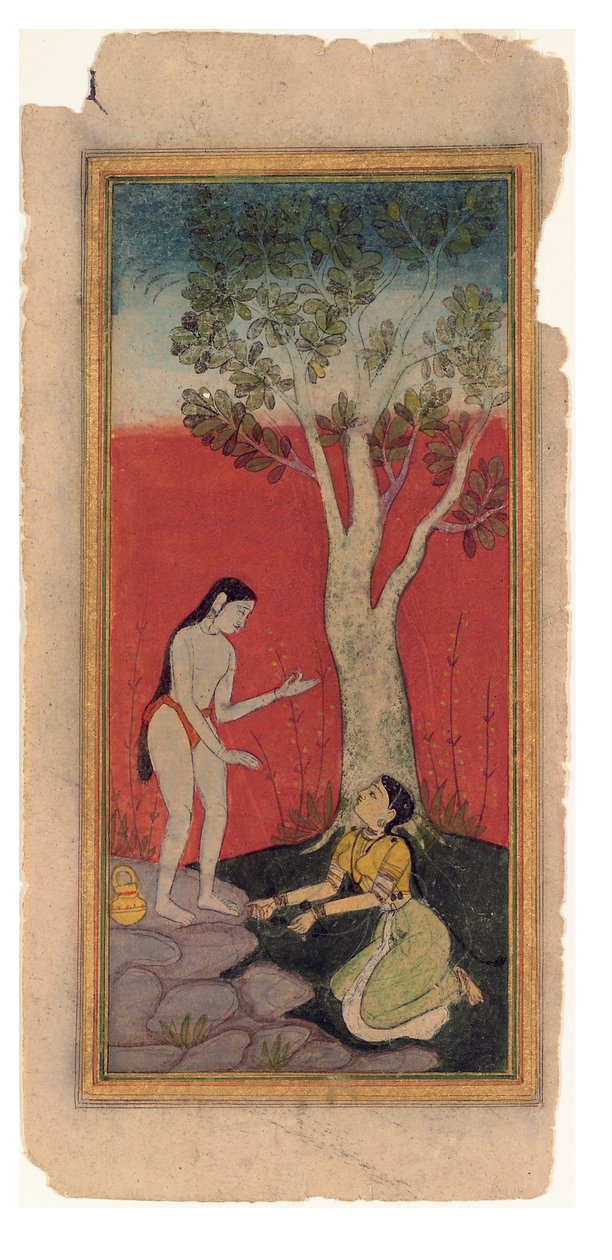 The Celestial Nymph Pleads with the Sage, n. 1600 (läpinäkymätön wc ja kultaa paperilla) tekijältä Indian School