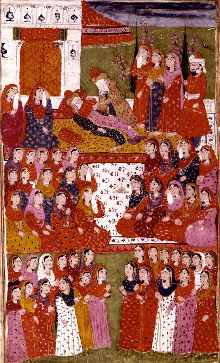 Abu Bakrin kuolema, kuvitus Hamla-i-Haydarista, Mirza Muhammad Rafi Bazil, 1808 tekijältä Indian School