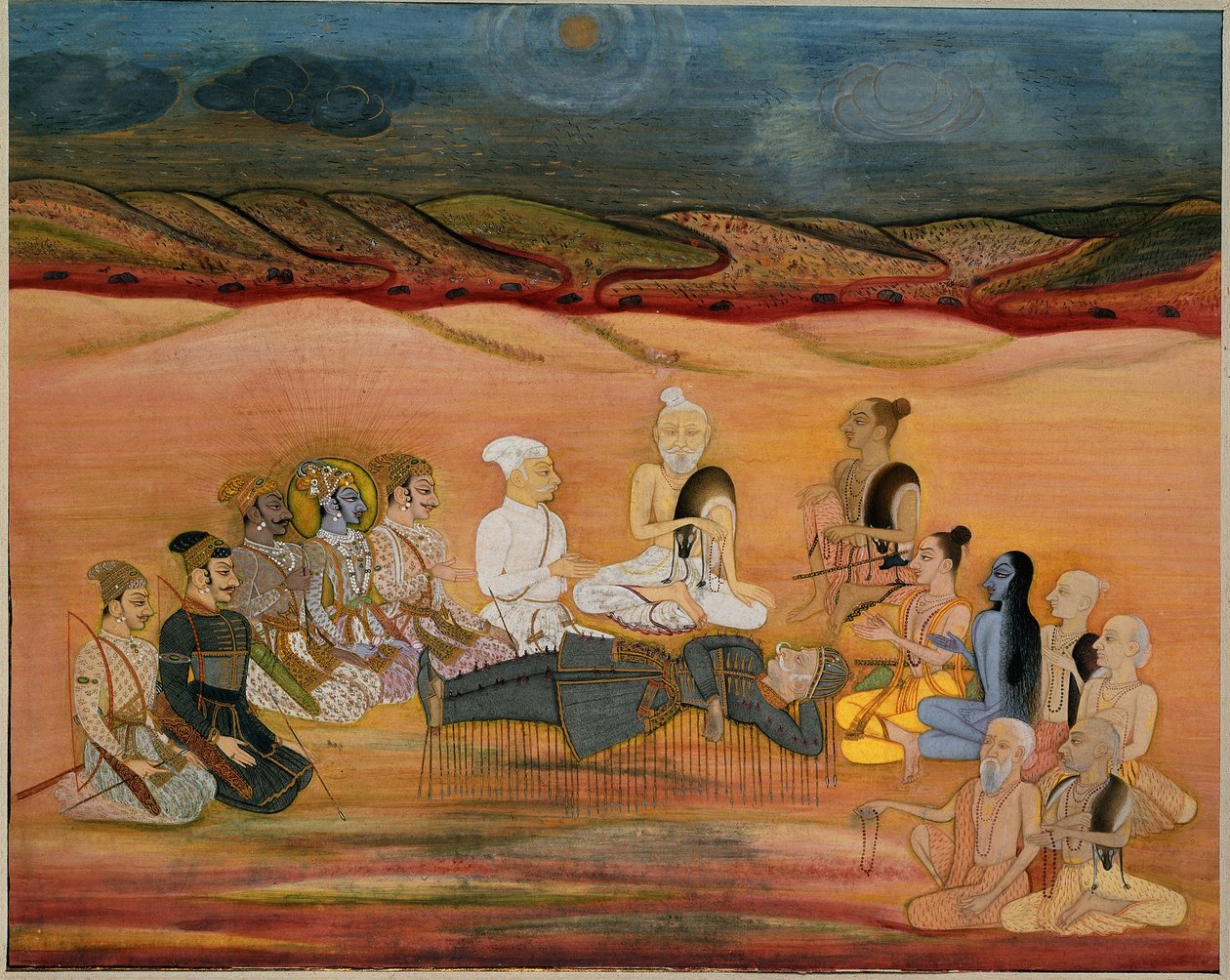 Bhisman kuolema, Arjunan lukuisten nuolien kuolemaan haavoittama, n. 1760-1770 tekijältä Indian School