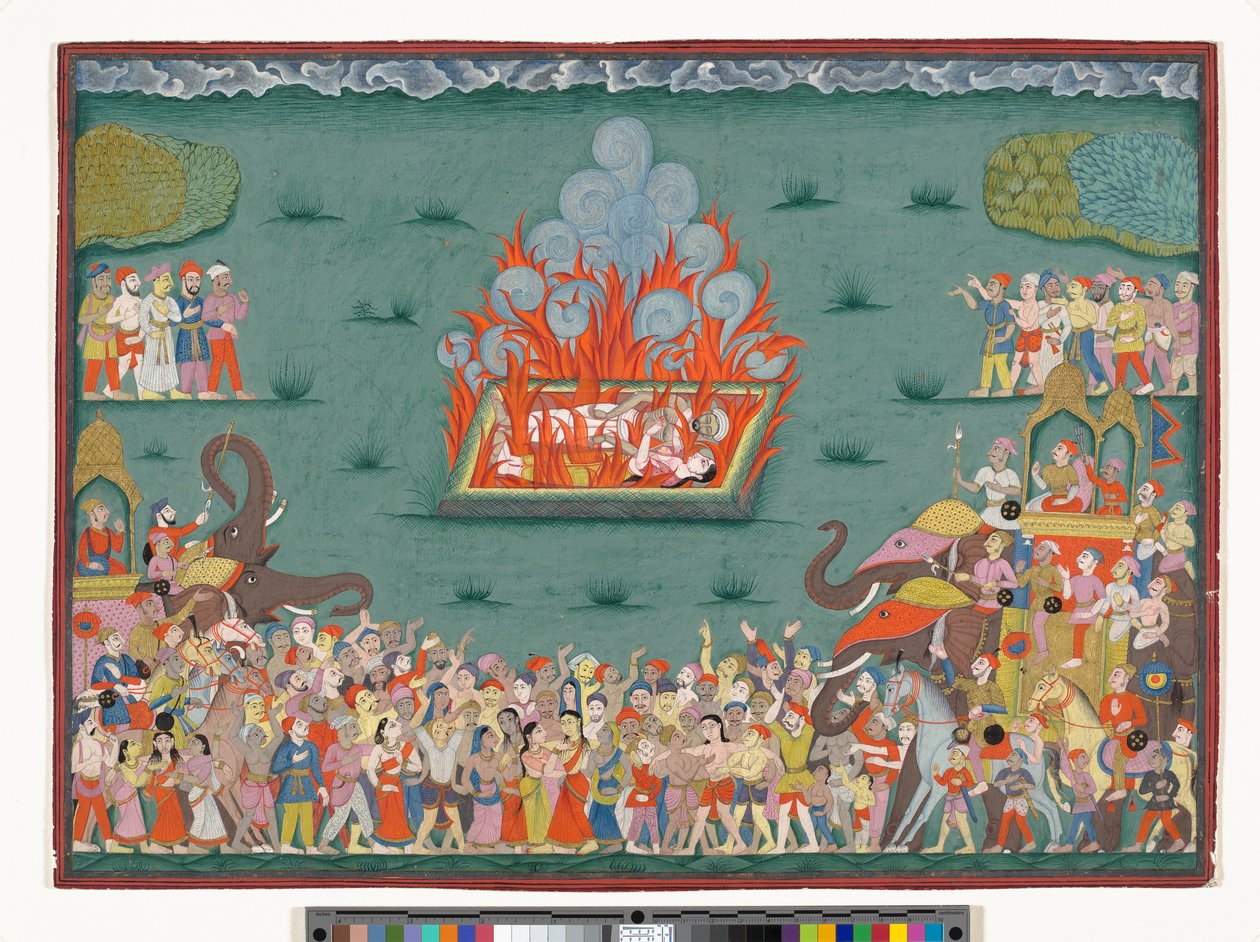 Ramabain sati, Madhavrao Peshwan vaimo, n. 1772–1775 (akvarelli ja kulta paperille) tekijältä Indian School