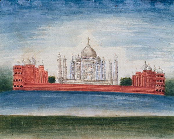Taj Mahal Agrassa (akvarelli paperille) tekijältä Indian School
