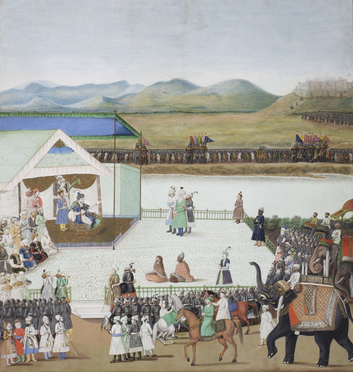 Turkin sulttaani Bayazid toi vangiksi ennen Timuria, n. 1850 (läpinäkymätön wc ja kultaa paperilla) tekijältä Indian School