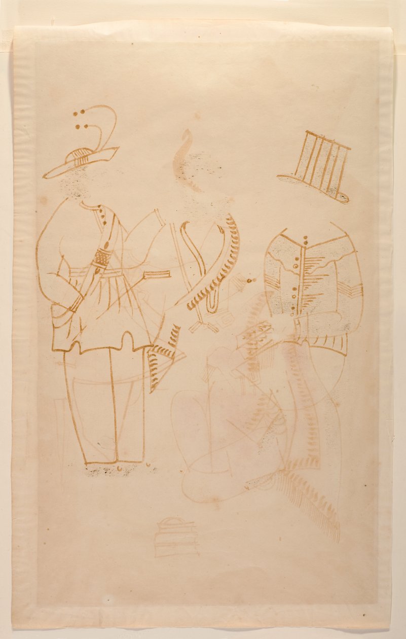 Virkailija Nabin tappaa vaimonsa Elokeshin vihanneskuorijalla, n.1880 (akvarelli paperille) tekijältä Indian School