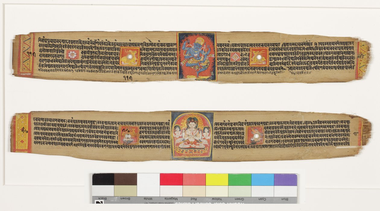 Yläosa: Dancing Shaver; Alhaalla: Bodhisattva Sadakshi Awolokiteshwara ja Attendants, CII- (OPQW & Inc Palm Leaf) tekijältä Indian School