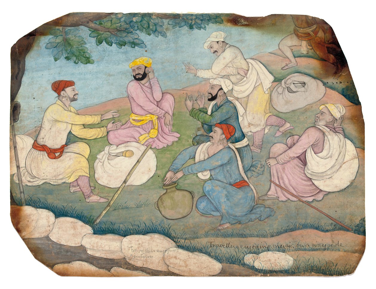 Matkailijat, jotka nauttivat musiikista tien varrella, 1700-luvun puoliväli tekijältä Indian School
