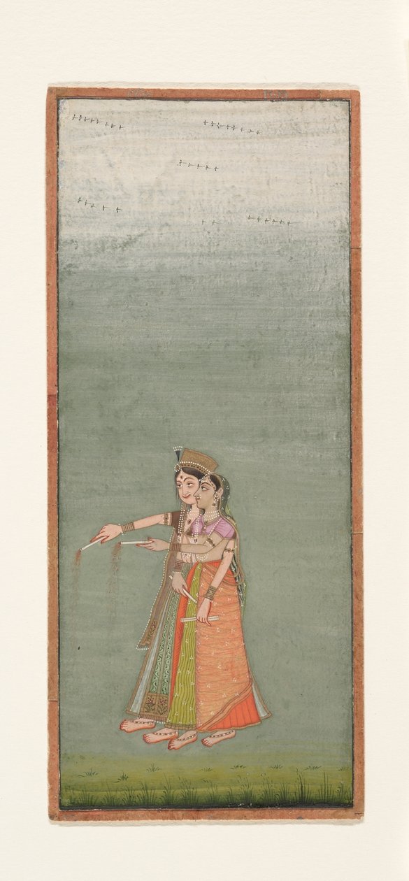 Kaksi hovinaista ilotulituksen kanssa, n. 1725 tekijältä Indian School