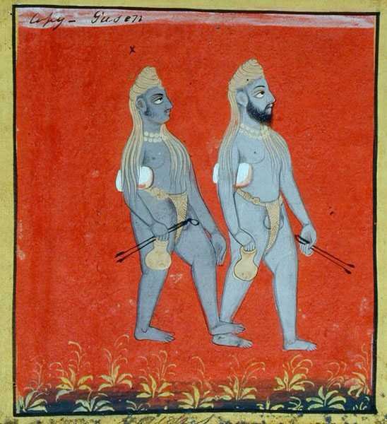 Two Gosains, Religious Mendicants, Udaipur, n. 1810-20 (guassi paperilla) (yksityiskohta) (katso myös 136600) tekijältä Indian School