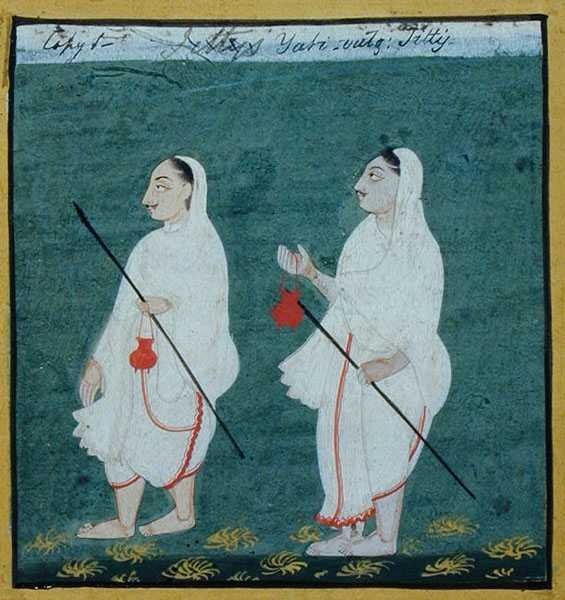 Kaksi Jain-askeettia mattahiuksilla (jati) Religious Mendicants, Udaipur, n. 1810-20 (guassi paperilla) tekijältä Indian School