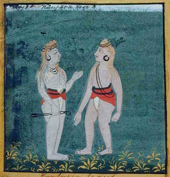 Kaksi halkokorvaista (kamphate) joogia, uskonnollisia mendikantteja, Udaipur, n.1810-20 (guassi paperille). tekijältä Indian School