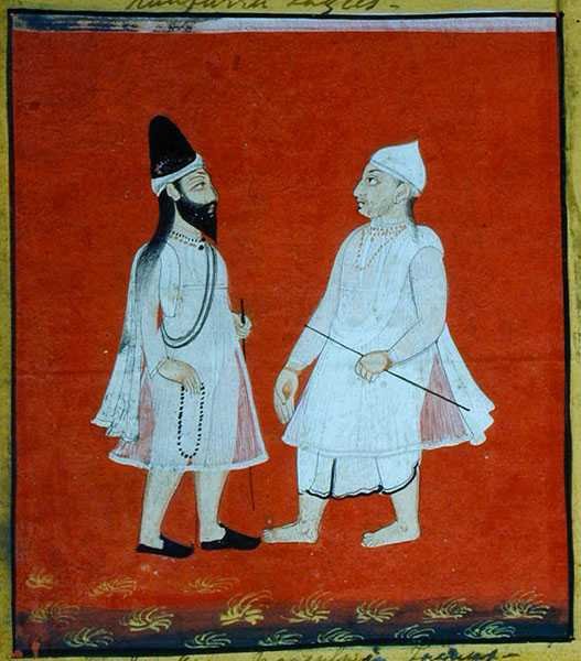 Two Wandering Muslim Faqirs (jangam) Religious Mendicants, Udaipur, n.1810-20 (guassi paperilla) (yksityiskohta) (katso myös 136600) tekijältä Indian School