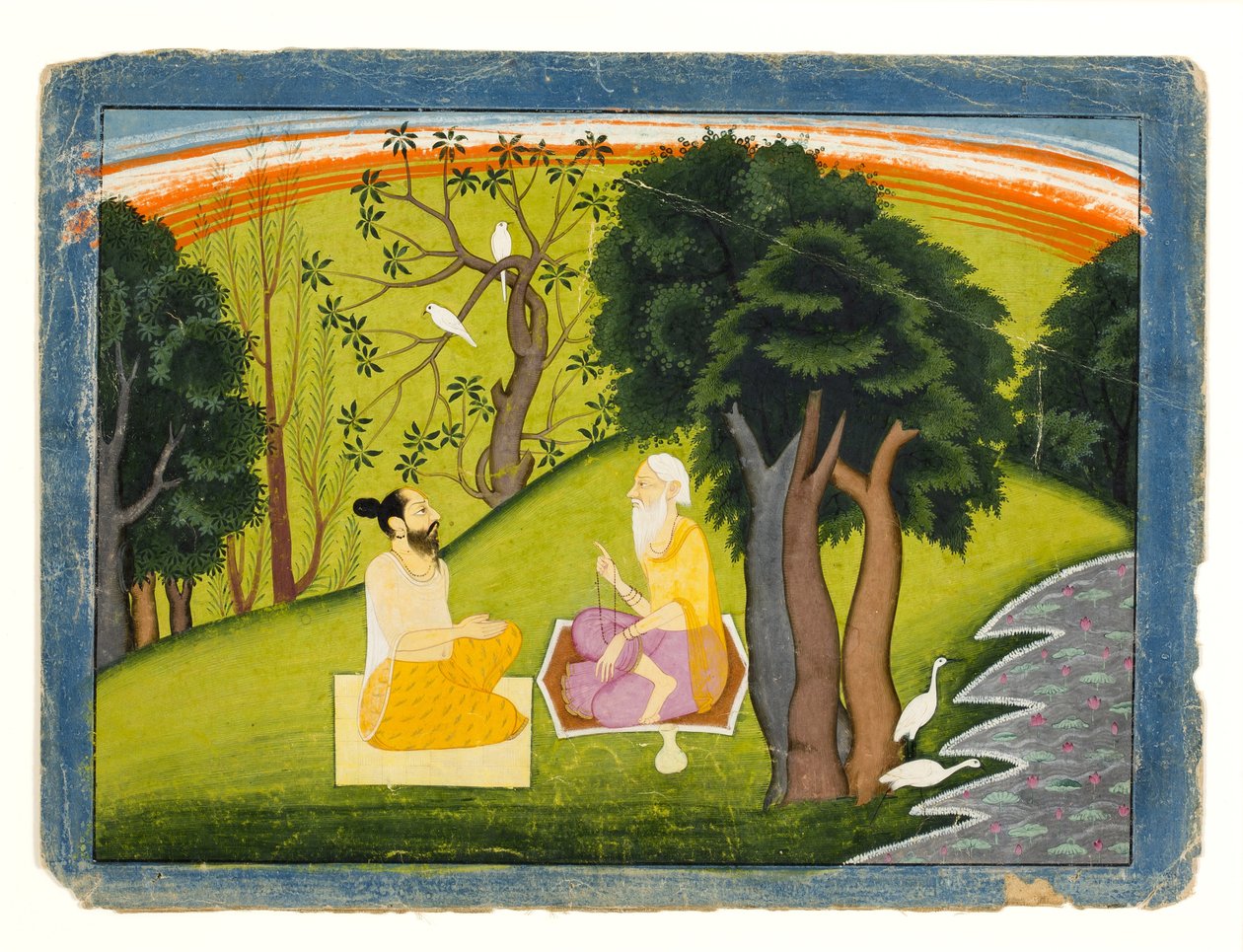 Kaksi viisasta keskustelussa maisemassa, n. 1785 (läpinäkymätön wc & kultaa paperilla) tekijältä Indian School
