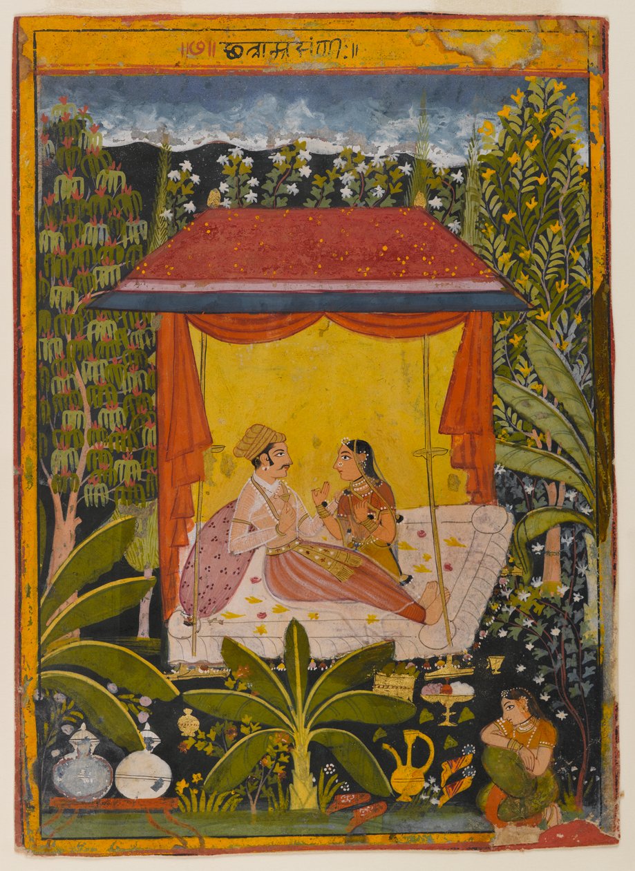 Tunnistamaton sivu hajallaan olevasta Nayika-sarjasta, n. 1650-1660 (läpinäkymätön wc paperilla) tekijältä Indian School