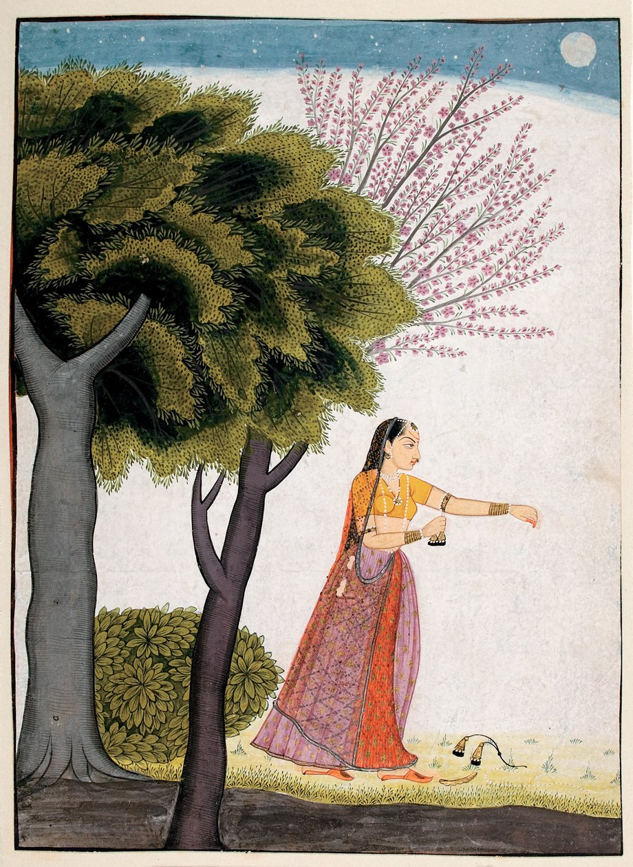 Vipralabdha nayika, n. 1770 (läpinäkymätön wc ja kultaa paperilla) tekijältä Indian School