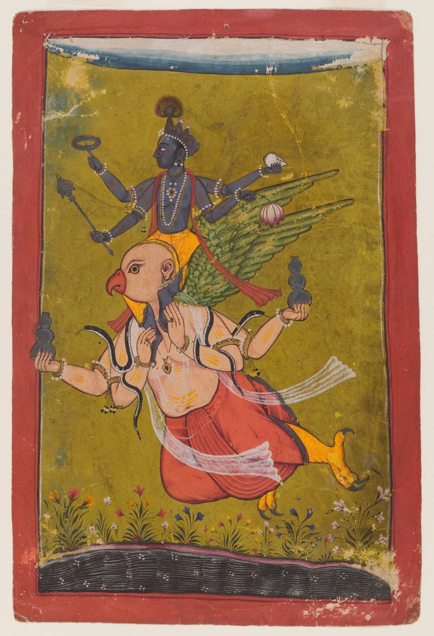 Vishnu Garudalla, n. 1725 tai aikaisemmin (wc, hopeaa & kultaa paperilla) tekijältä Indian School
