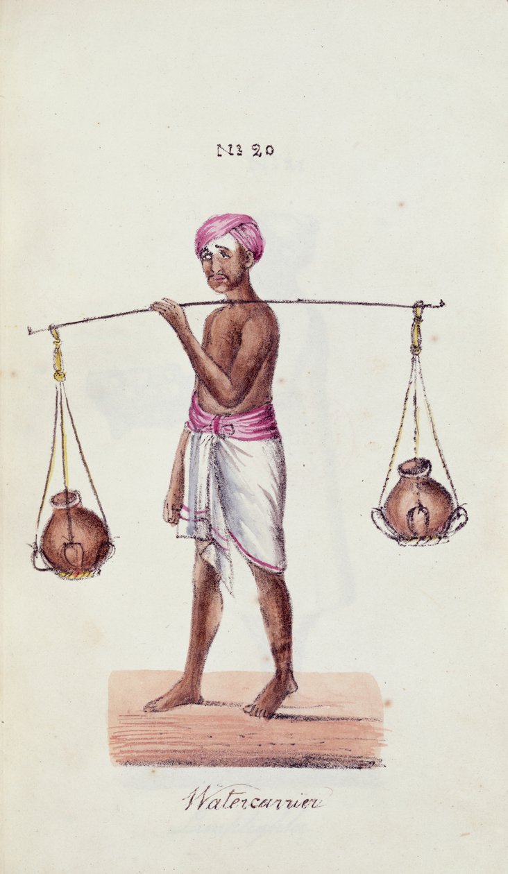 Watercarrier, kirjasta "A Digest of the different Castes of India", kirjoittanut Venkata Ramasvani, julkaisi Madras tekijältä Indian School
