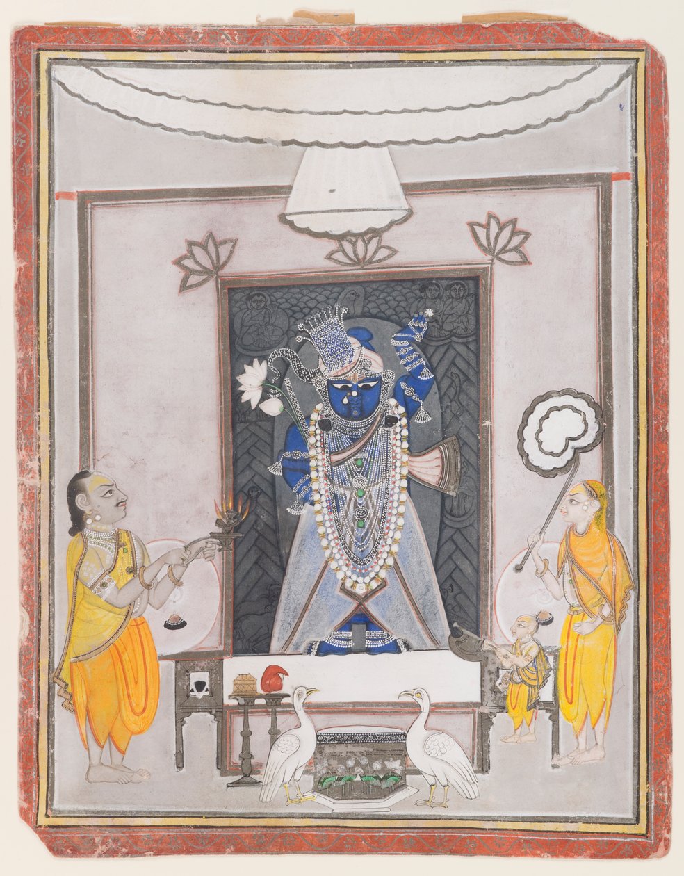 Shrinathajin palvonta (läpinäkymätön wc, kultaa ja hopeaa paperilla) tekijältä Indian School
