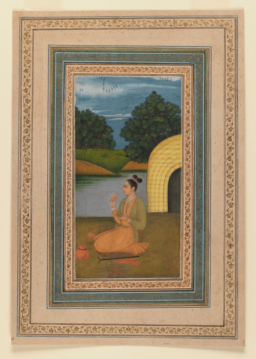 Yogini maisemassa, n. 1760 (wc paperilla) (recto of 375848) tekijältä Indian School