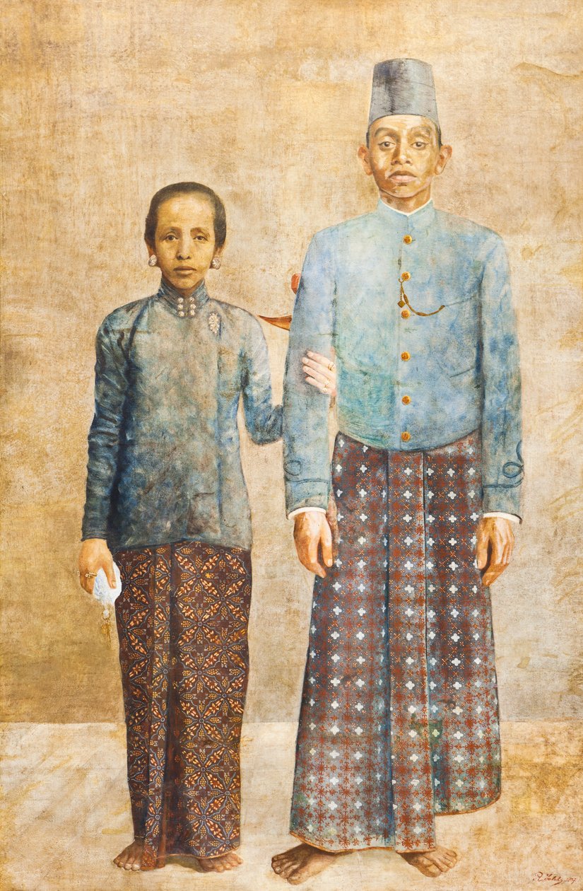 Jaavalaisen aatelismiehen ja hänen vaimonsa muotokuva, n. 1837 (öljy kankaalle) tekijältä Indonesian School