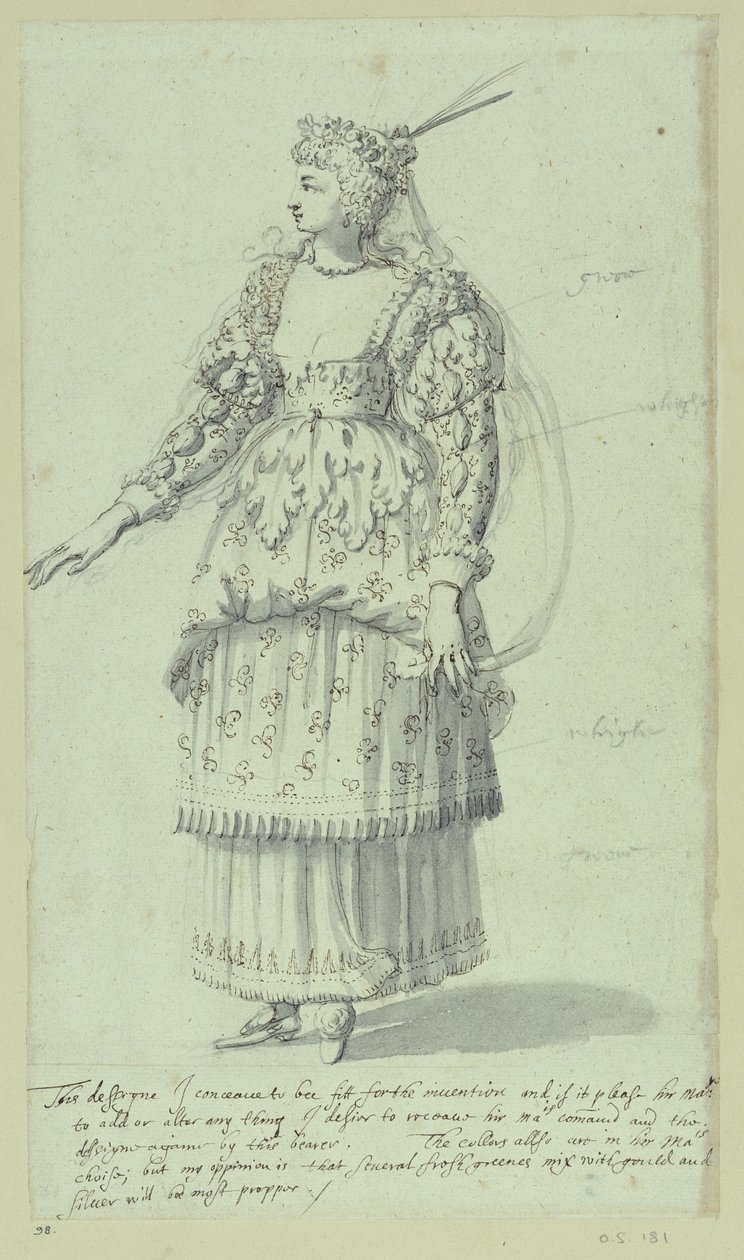 Chloris: viimeinen luonnos Henrietta Marialle, n. 1631 (kynä ja muste paperille) tekijältä Inigo Jones