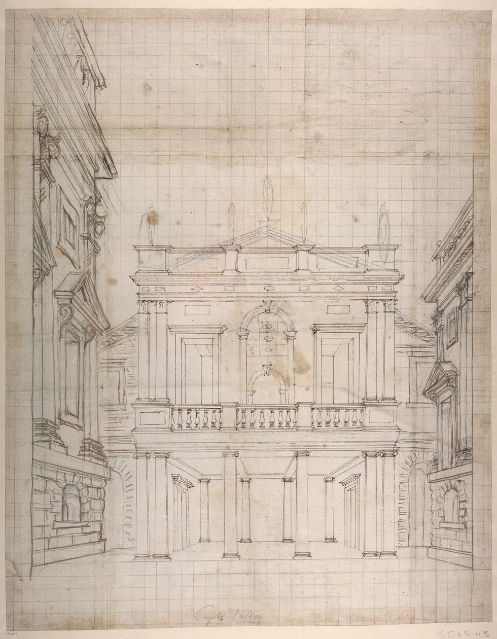 Kuppikunnan palatsi, noin 1619-23 (tussi ja muste paperille). tekijältä Inigo Jones