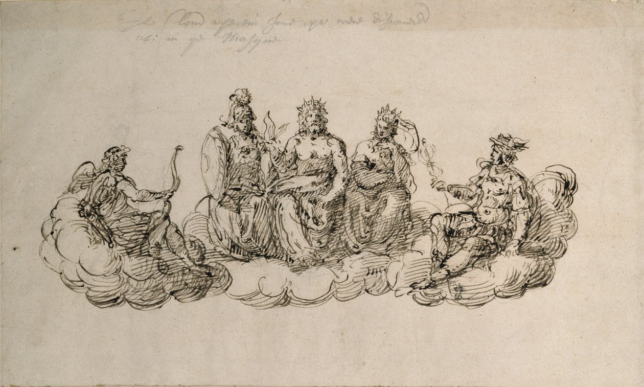 Jove with the Senate of the Gods, n. 1622 (kynä ja muste paperille) tekijältä Inigo Jones