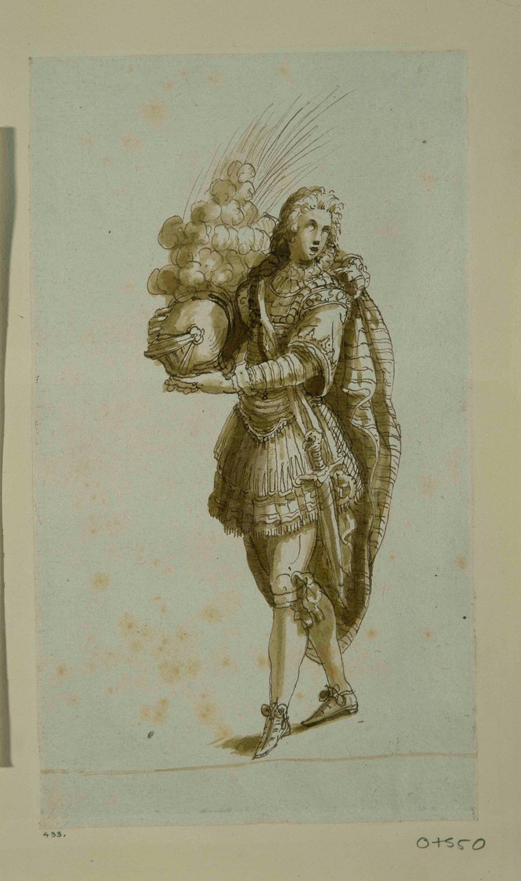 Sivu, jossa on kypärä (kynä ja muste paperille) tekijältä Inigo Jones