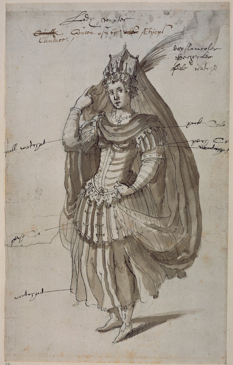 Queen Candace, n. 1609 (kynä ja muste paperille) tekijältä Inigo Jones