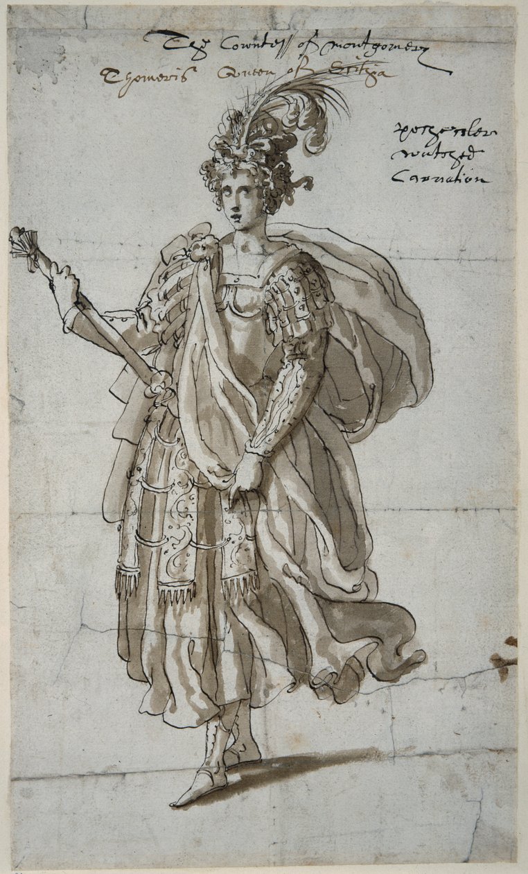 Kuningatar Tomyris of the Massagetai, n. 1609 (kynä ja muste paperille) tekijältä Inigo Jones