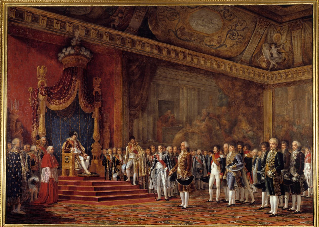 Rooman senaatin valtuuskunta kunnioittaa keisari Napoleon I:tä Tuileriesin palatsin valtaistuinsalissa 16. marraskuuta tekijältä Innocent Louis Goubaud