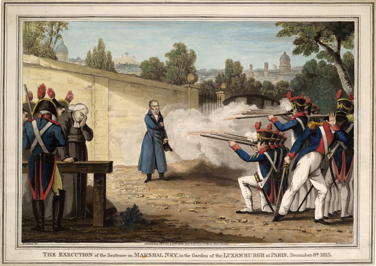 Marsalkka Michel Neyn teloitus lähellä Luxemburgin puutarhaa 7. joulukuuta 1815 1816 tekijältä Innocent Louis Goubaud