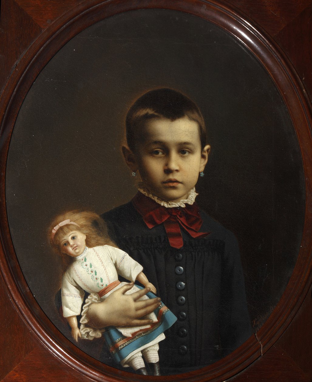 Muotokuva tytöstä nukke kädessään par Volkov, Iosif Petrovich (1854-1897 jälkeen). Öljy kankaalle tekijältä Iosif Petrovich Volkov
